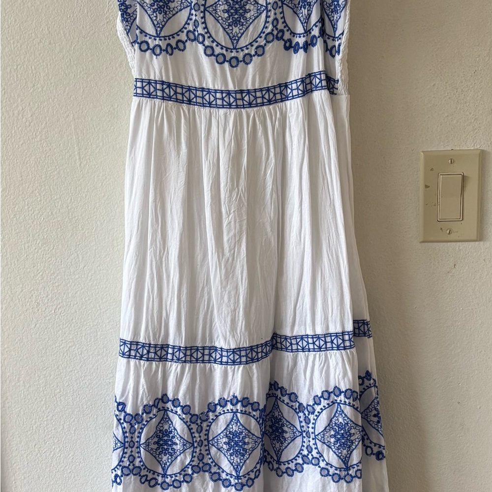 White and Blue Embroidered Dress